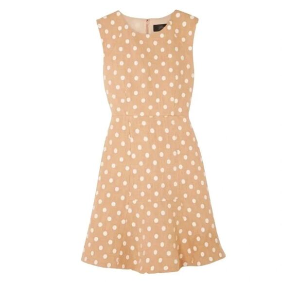 J.CREW MARCY POLKA-DOT EMBROIDERED TWEED MINI DRESS IN CAMEL Size 8 NWOT - Picture 2 of 13